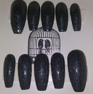 Reusable Black Glitter Acrylic Press on Nails